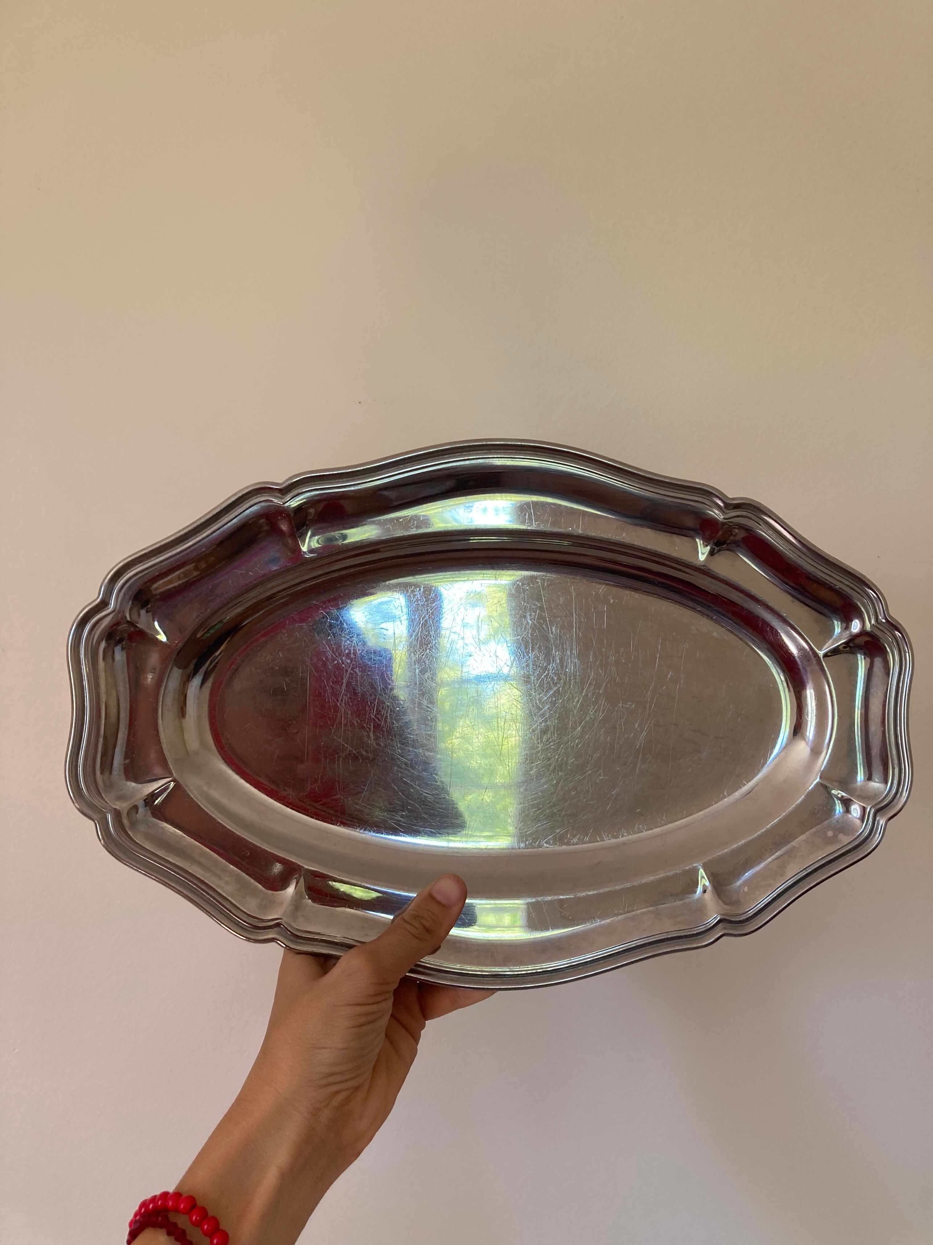 Plat en inox floral 1980