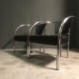 A pair of petite low armchairs by ronald cecil sportes for lumen center, 1987