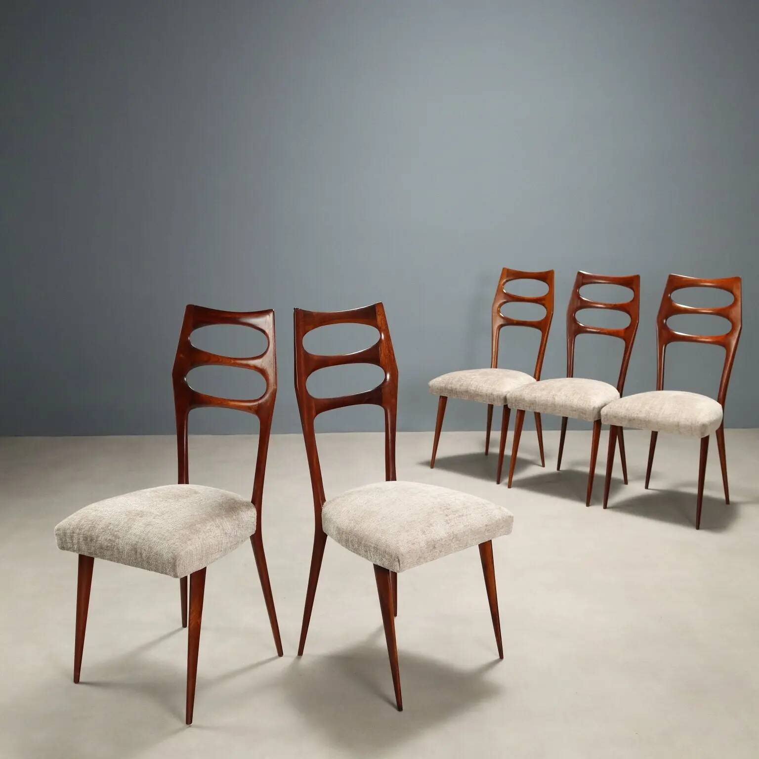 Chaises vintage en hêtre et tissu, design, Italie, années 1950, restaurées