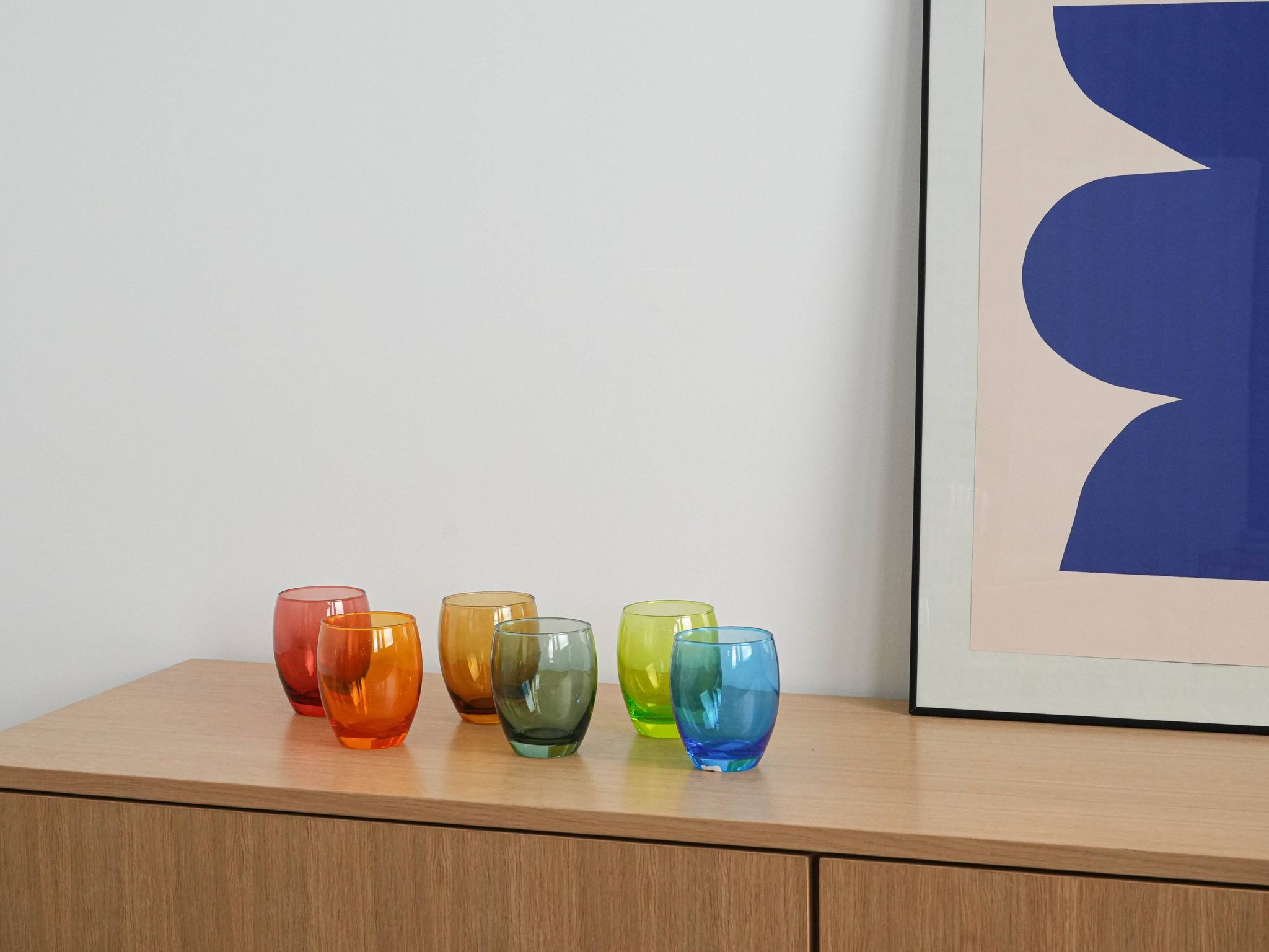 Set of colourful glasses, Italian design, 1970s, made in Italy