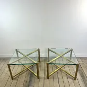 Pair of Italian brass and glass side tables from the 1970s.