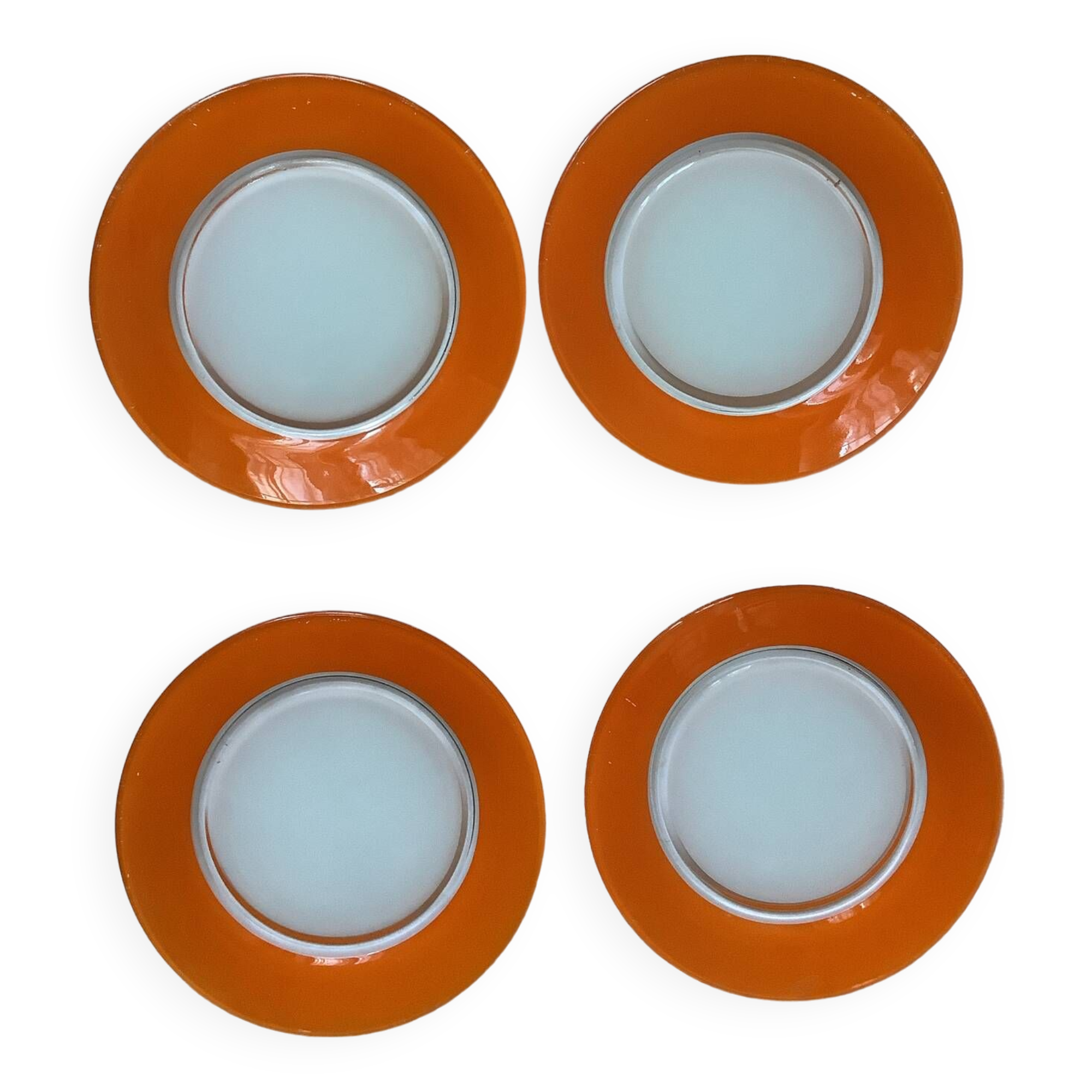 4 vintage orange Duralex plates