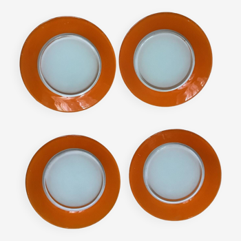 4 vintage orange Duralex plates