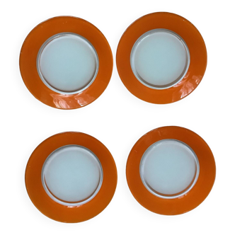 4 vintage orange Duralex plates