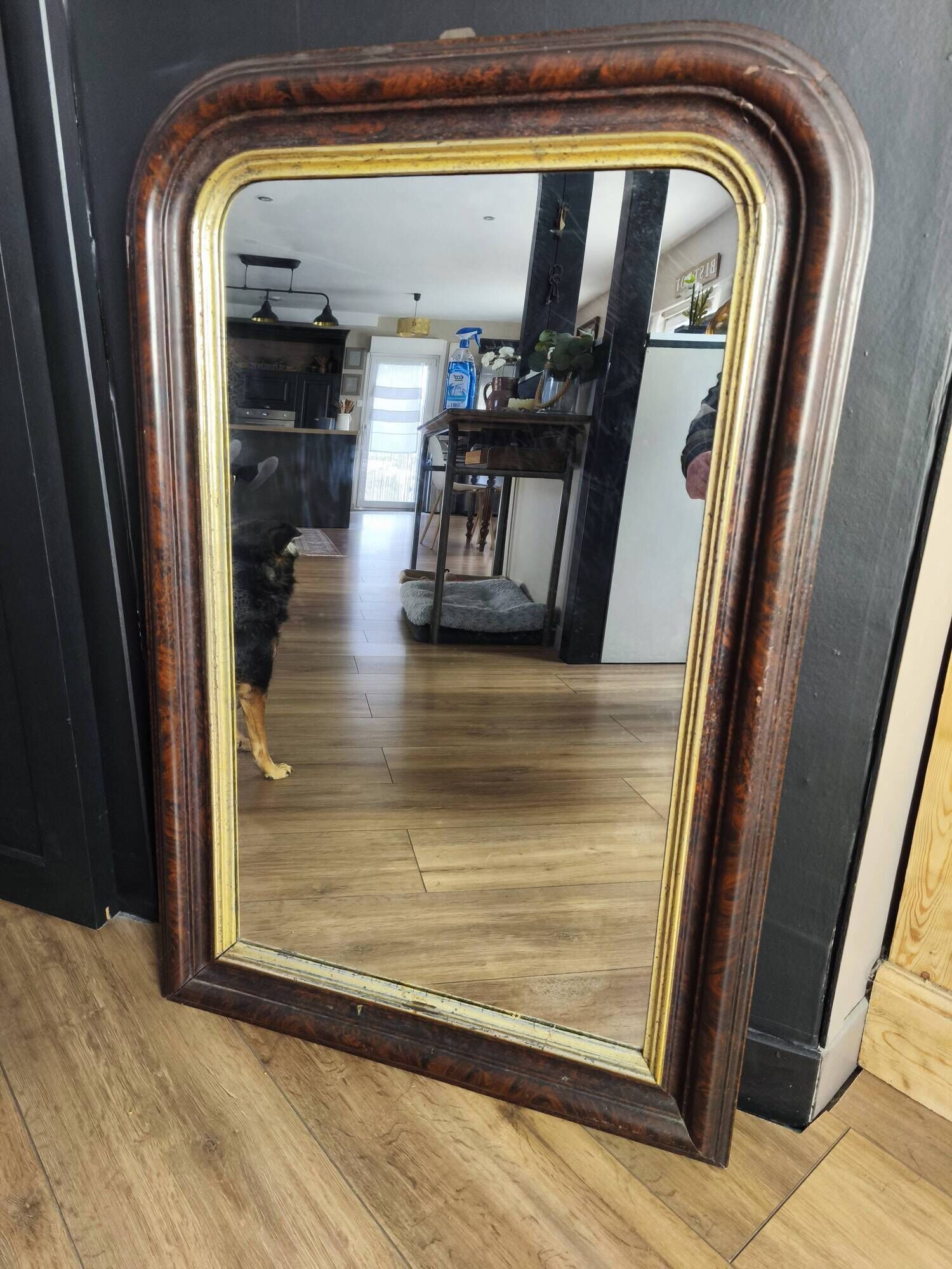 Louis-Philippe mirror in old wood and patinated gilded surround