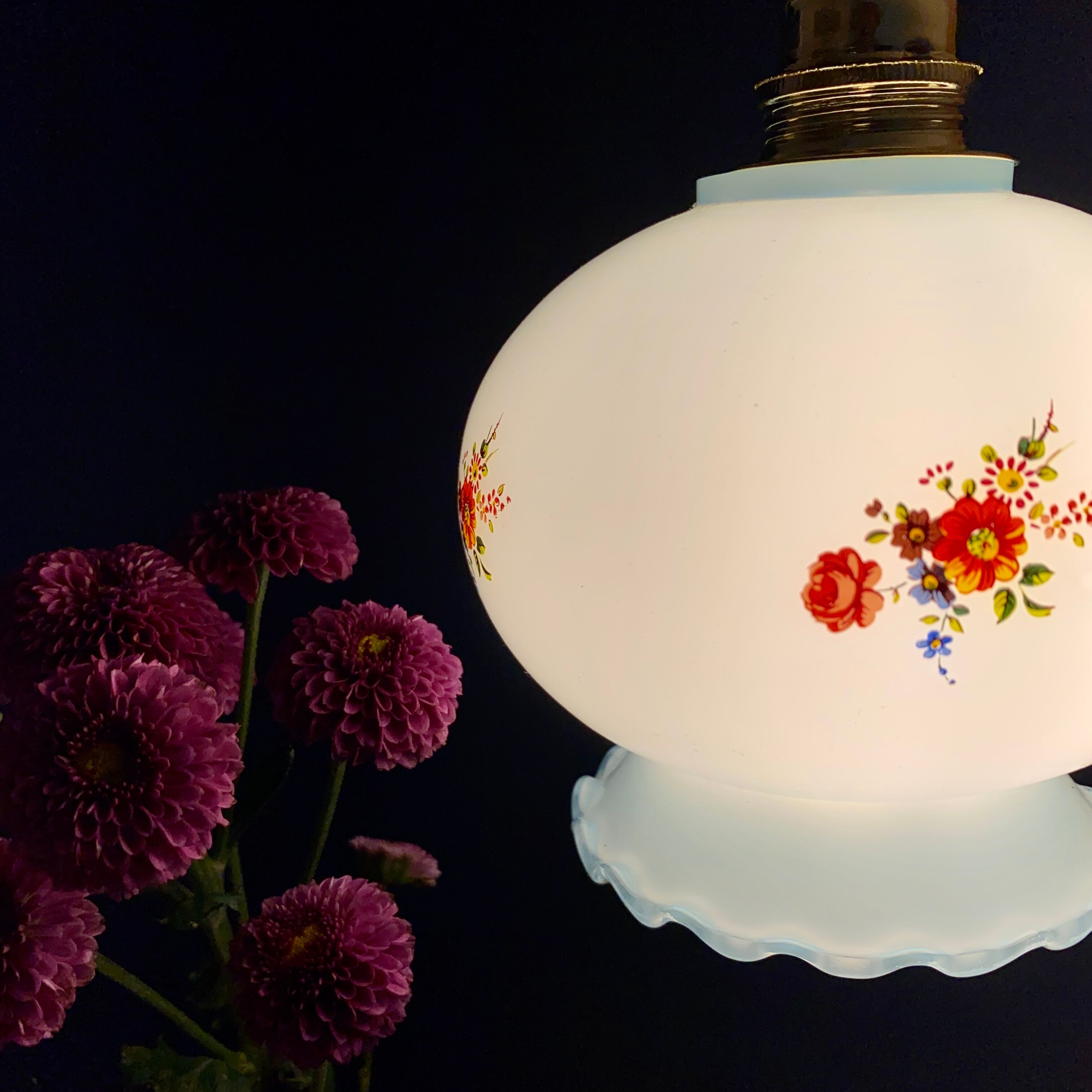 Vintage blue opaline tulip ride with flower design