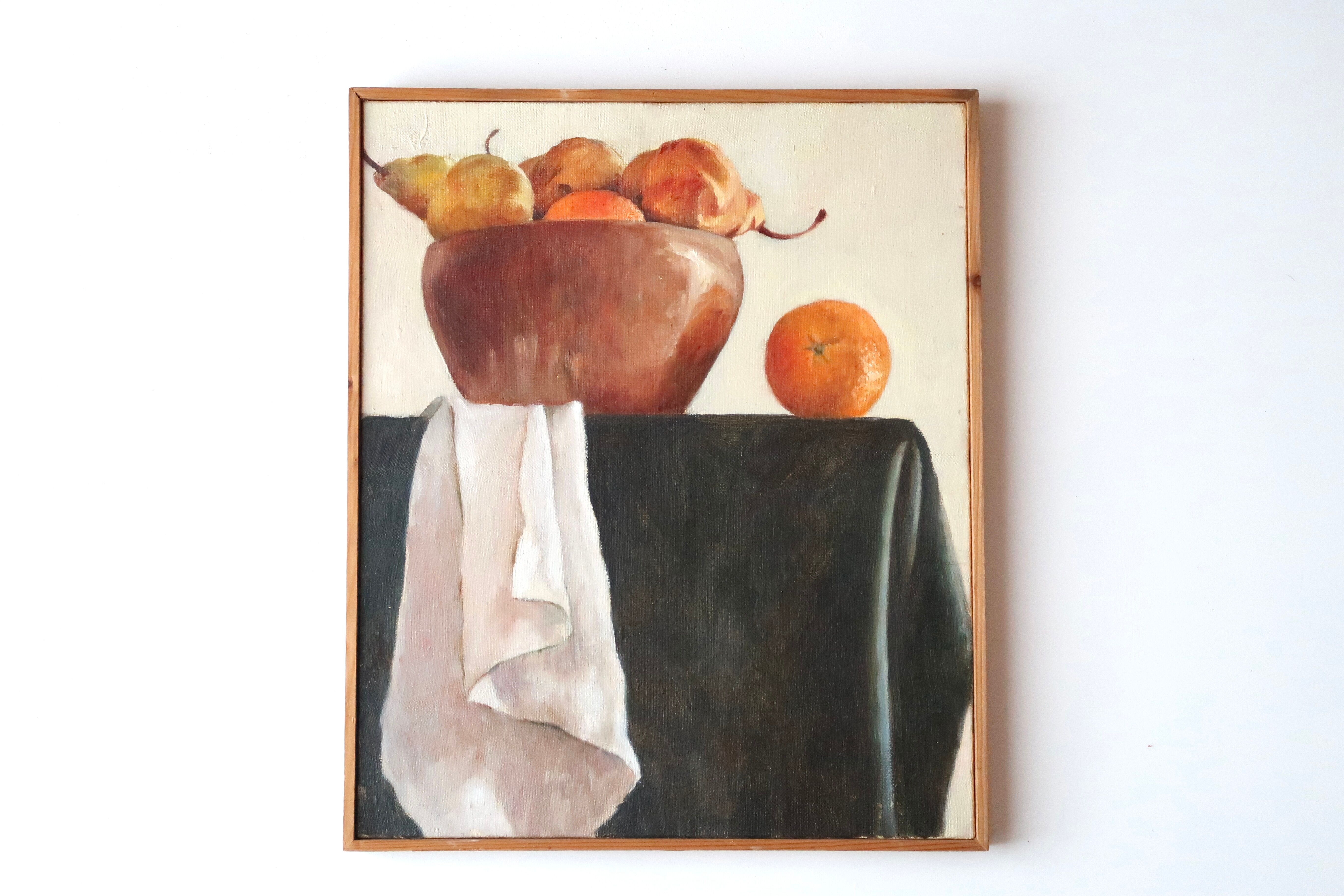 Painting, oil painting: Still life with fruit, 70s