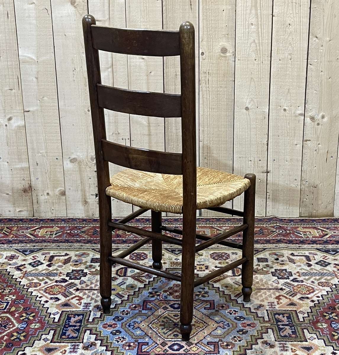 Suite of 8 oak chairs and straw seats - 1950s work