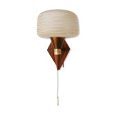 Vintage wall lamp from the 70s in copper, teak and glass lampshade