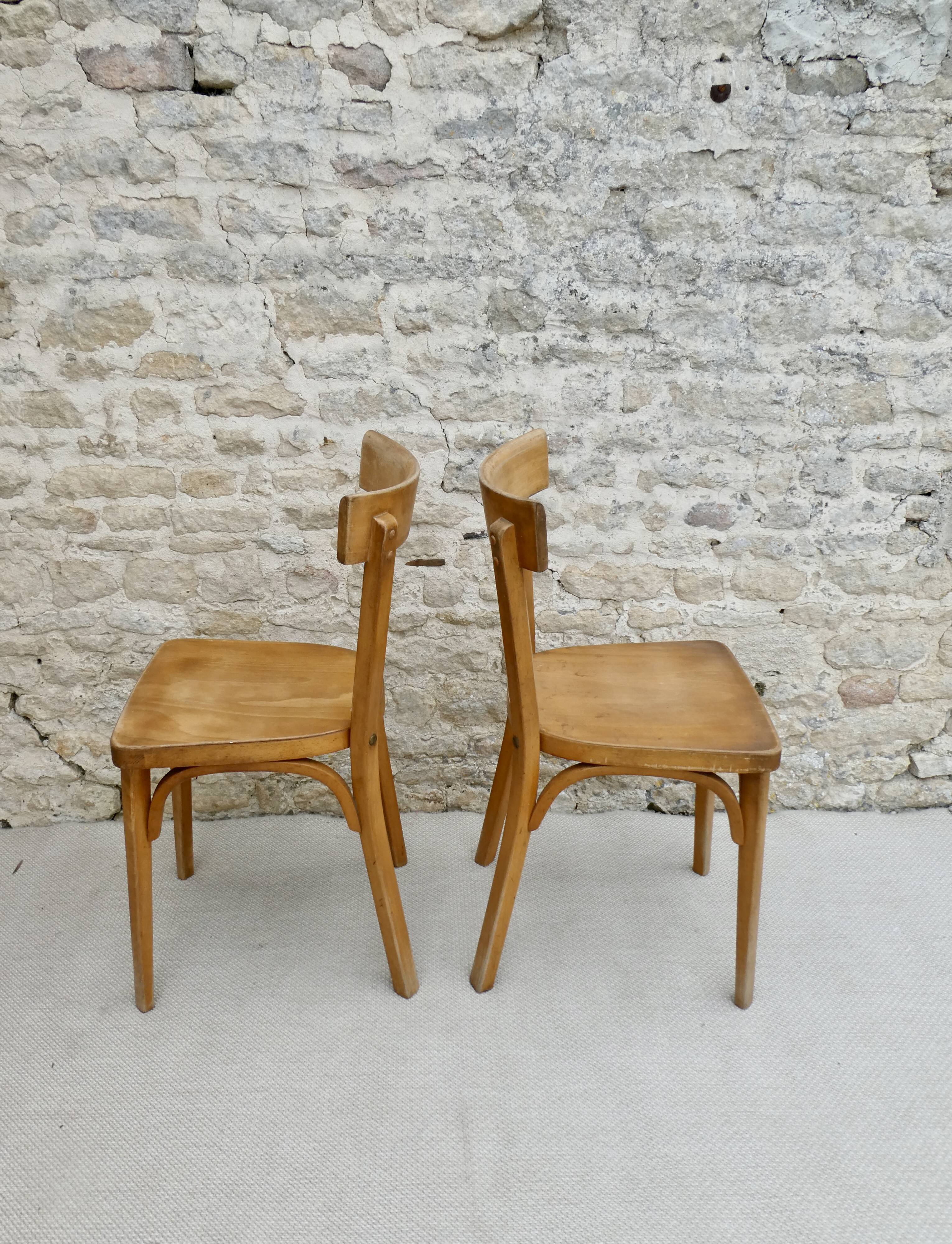 Pair of Baumann bistro chairs in light wood
