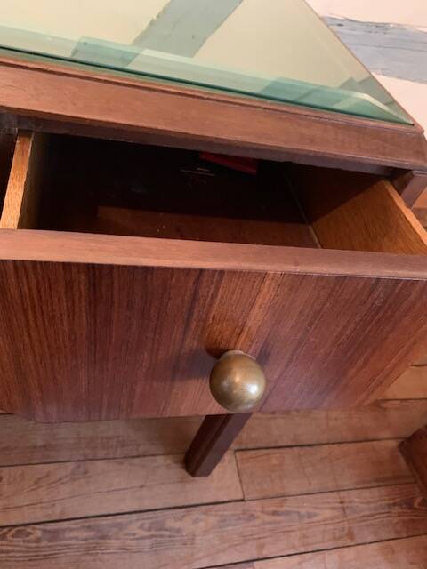 Rosewood desk, armchair and bookshelf.