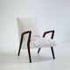Italian mid-century lounge chair in cherry wood with white bouclé