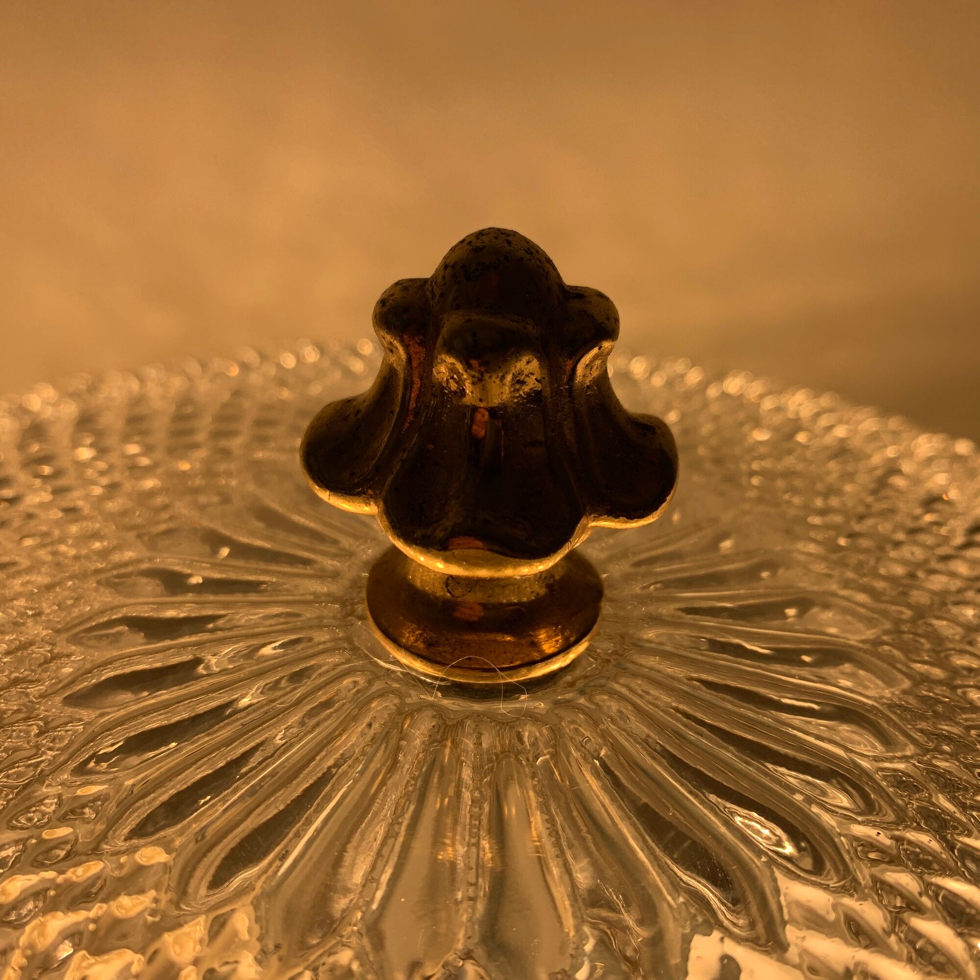 Old ceiling lamp gold metal and globe glass decor of diamond tips limburg