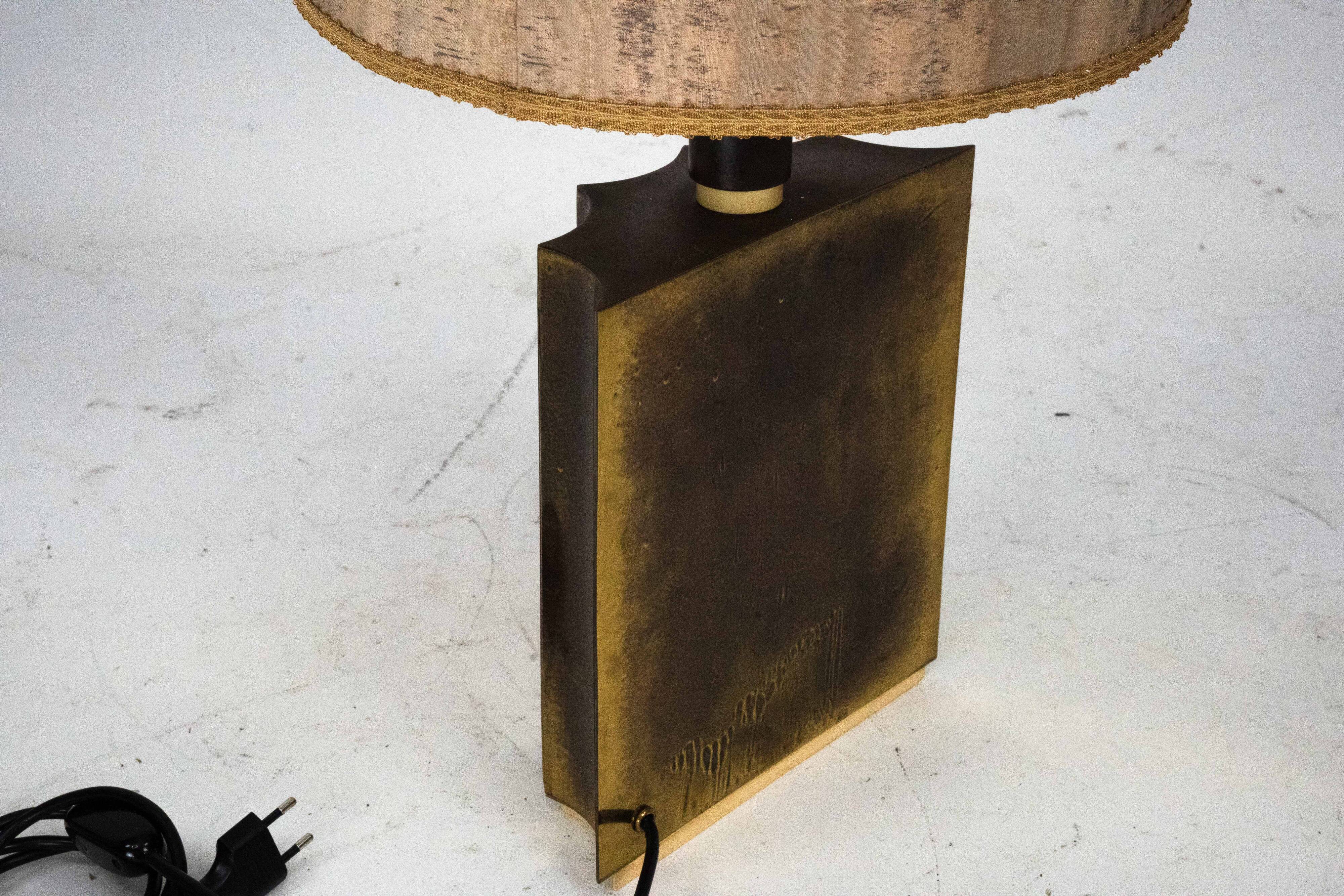 Vintage Brass Table Lamp with Fabric Shade – Original Patina. Italy 1970s