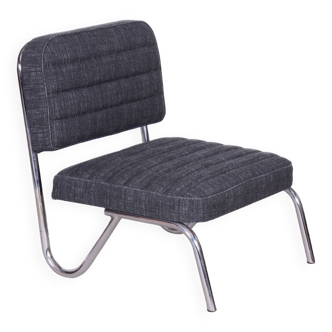Restored Bauhaus Small Chair Stool, Chrome, Czechia, 1940s