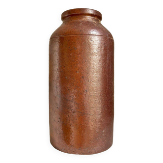 Brown glazed stoneware mustard pot