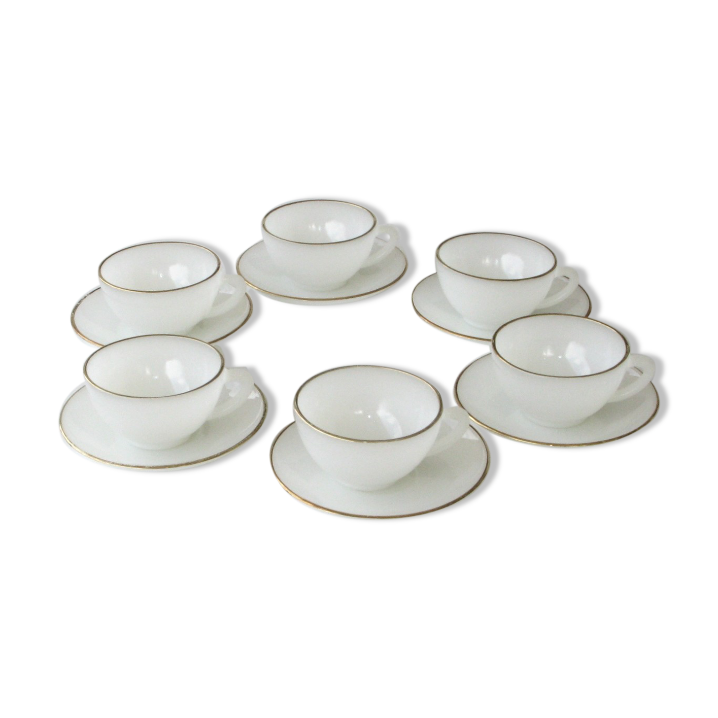 White opaline coffee service 6 cups and 6 under cups - Arcopal