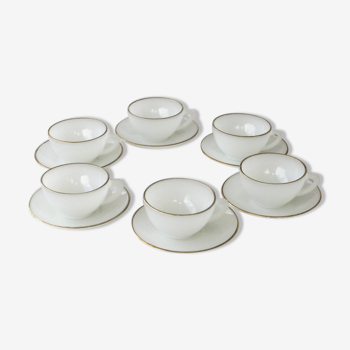 White opaline coffee service 6 cups and 6 under cups - Arcopal