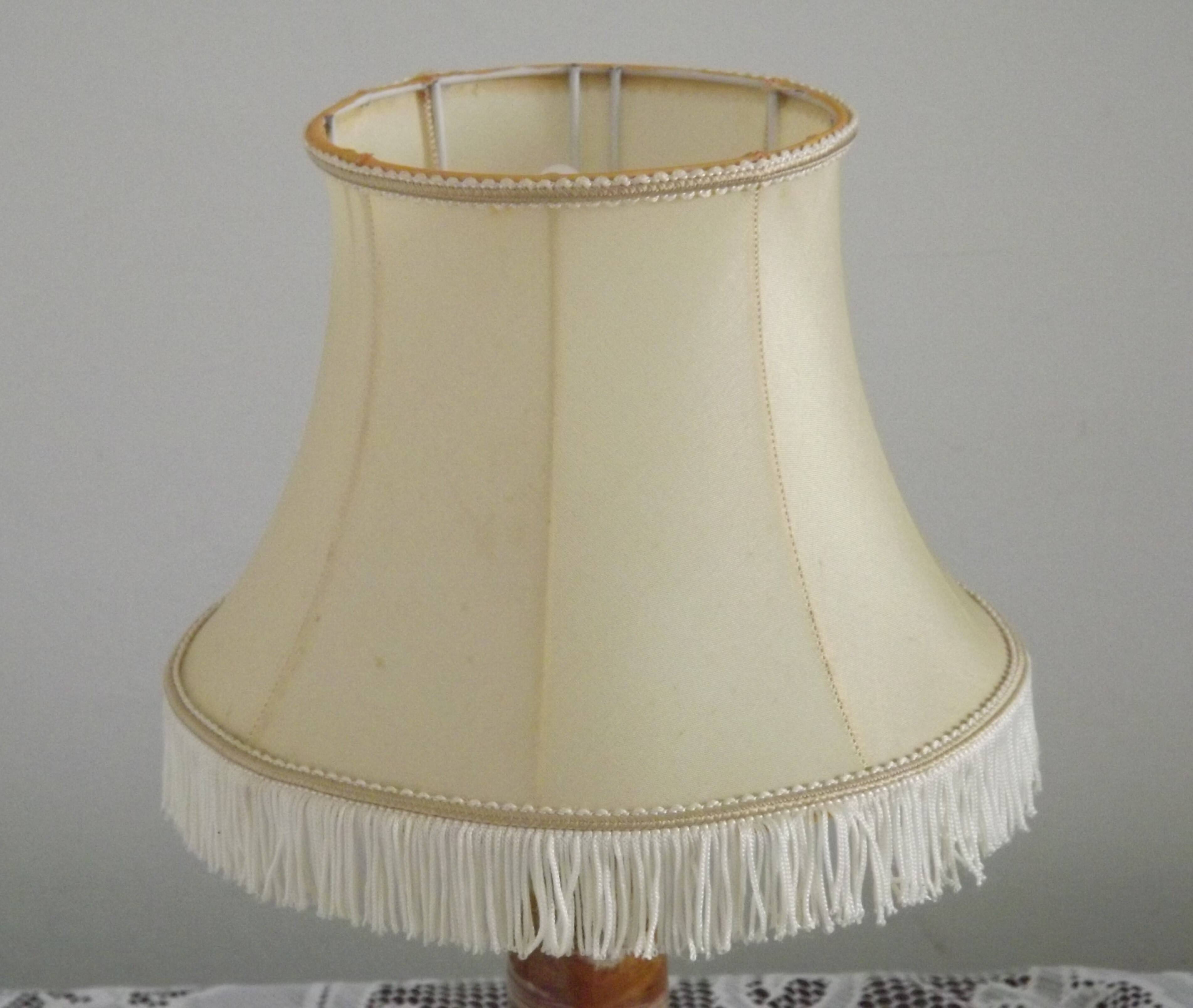 Vintage French Round Brass and Onyx Table Lamp With Cream Fringed Shade