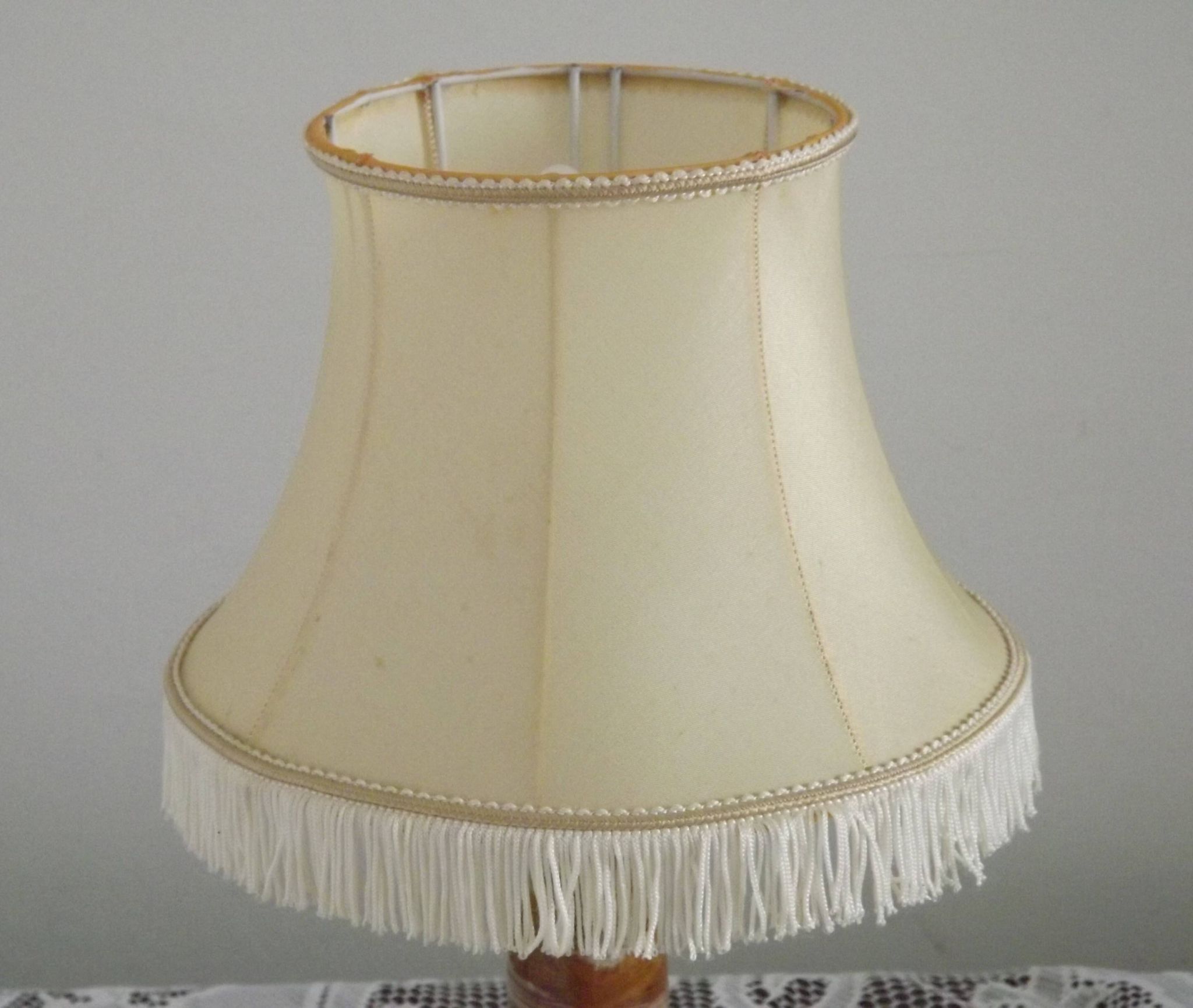 Vintage French Round Brass and Onyx Table Lamp With Cream Fringed Shade