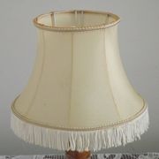 Vintage French Round Brass and Onyx Table Lamp With Cream Fringed Shade