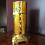 Chinese vase in faience bamboo style on bronze stand