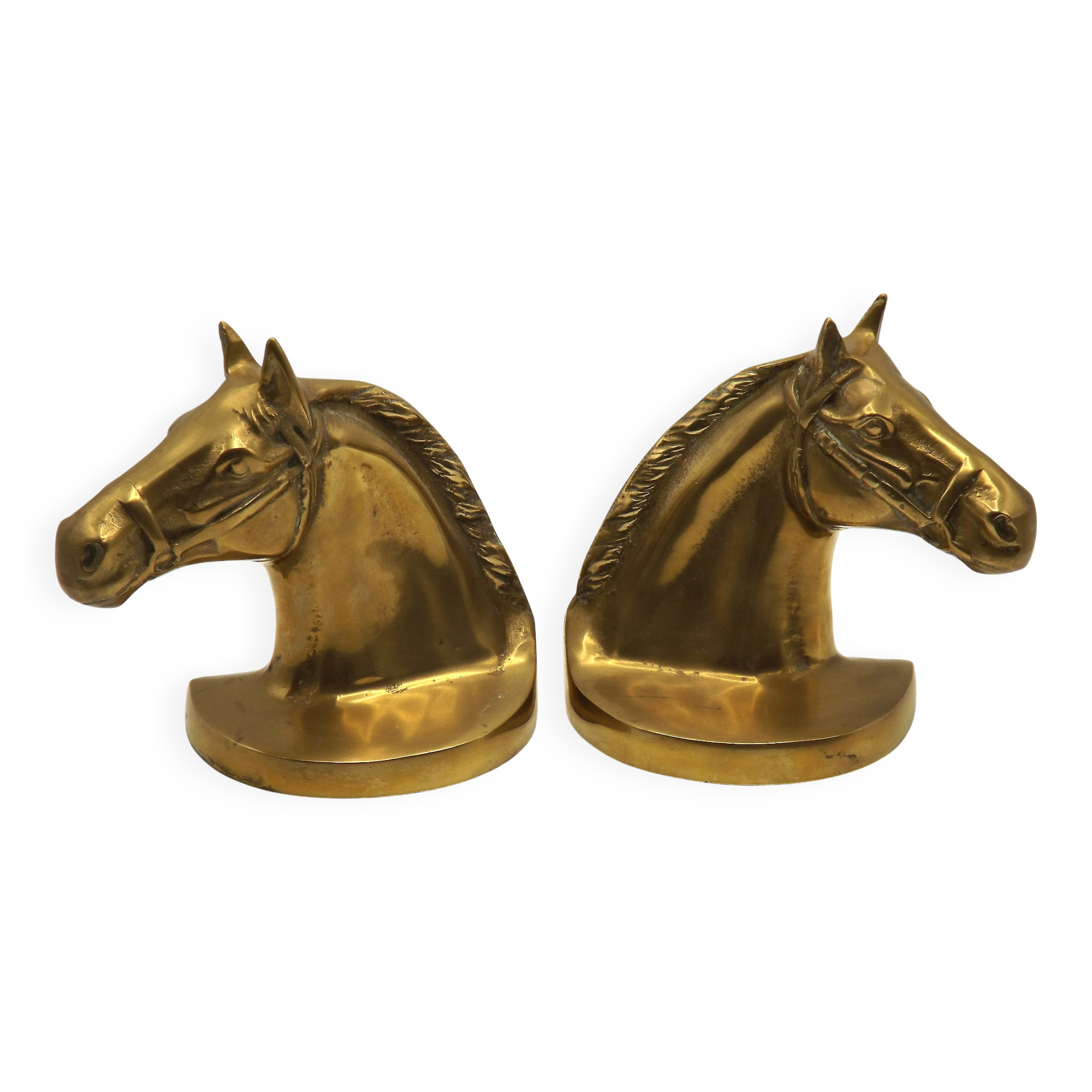 Vintage Brass Horse Head Bookends Pair – French Cast Brass Equestrian Decor