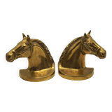 Vintage Brass Horse Head Bookends Pair – French Cast Brass Equestrian Decor