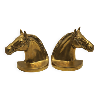 Vintage Brass Horse Head Bookends Pair – French Cast Brass Equestrian Decor