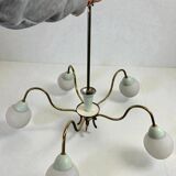 vintage 'gold' chandelier / pendant with mint blue accent
