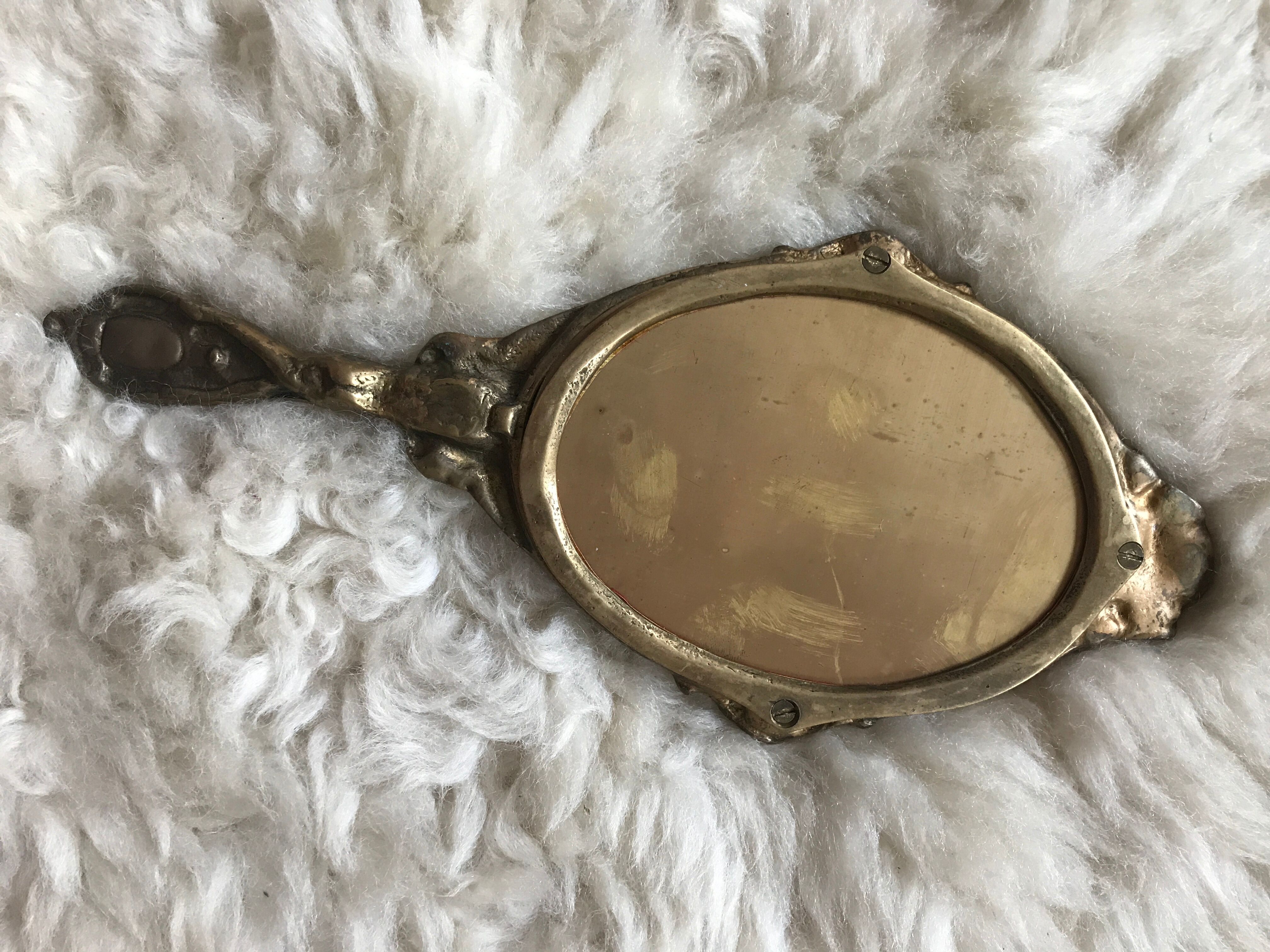 Face à main miroir ancien bronze 12x29cm