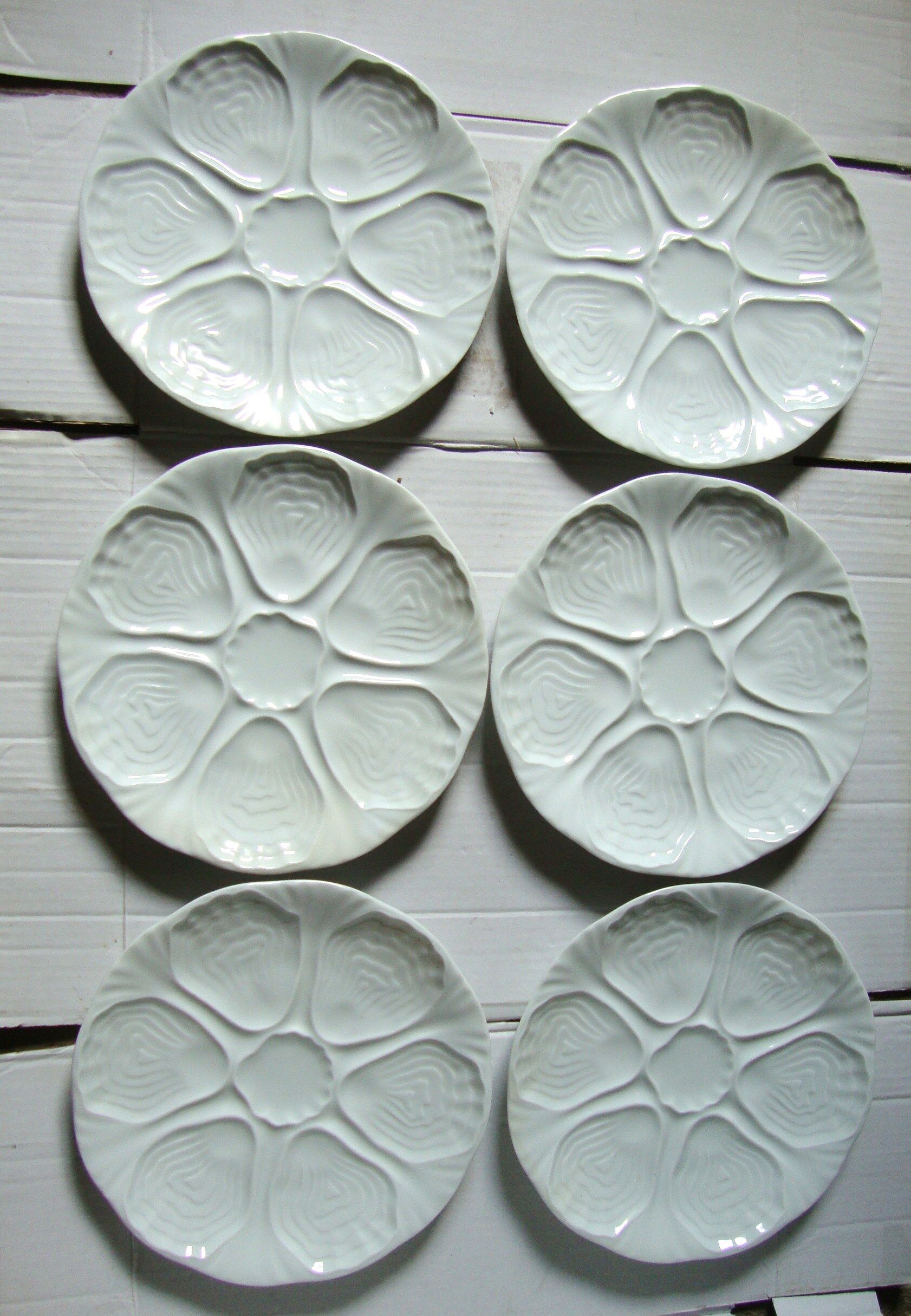 6 oyster plates in white Limoges porcelain