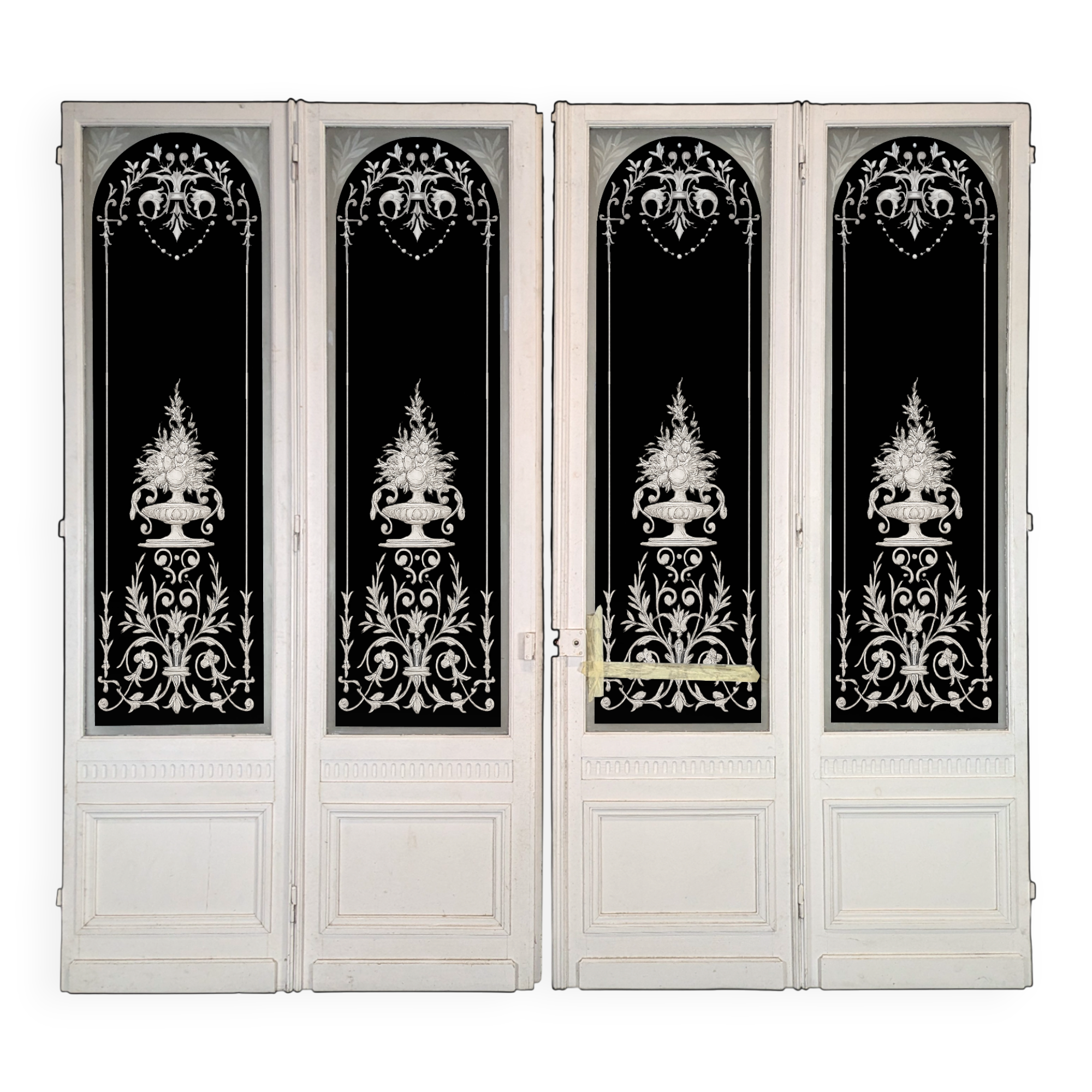 Series of 4 engraved glass doors from the early 20th century.