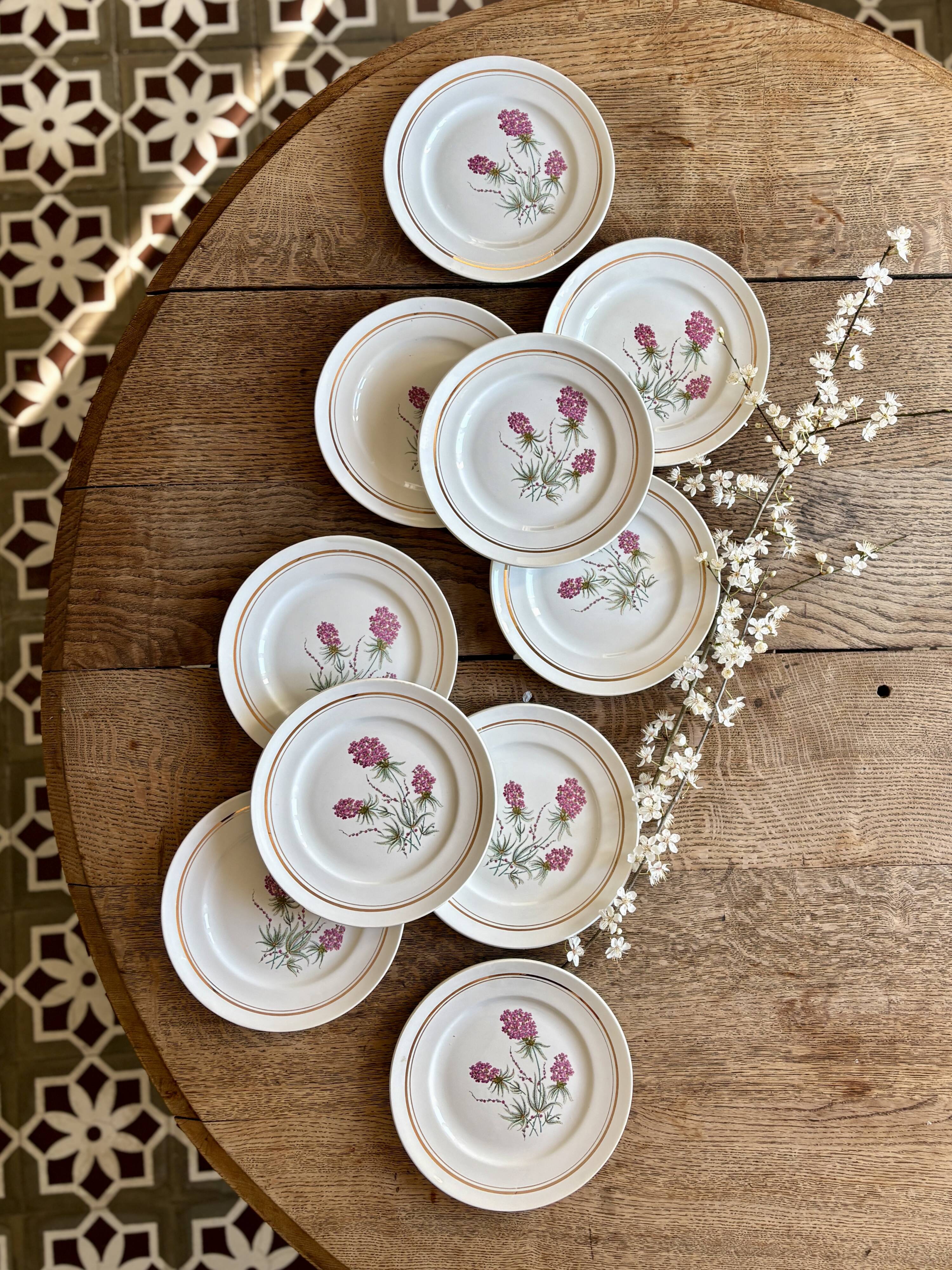 Set of 10 vintage dessert plates - Moulin des Loups