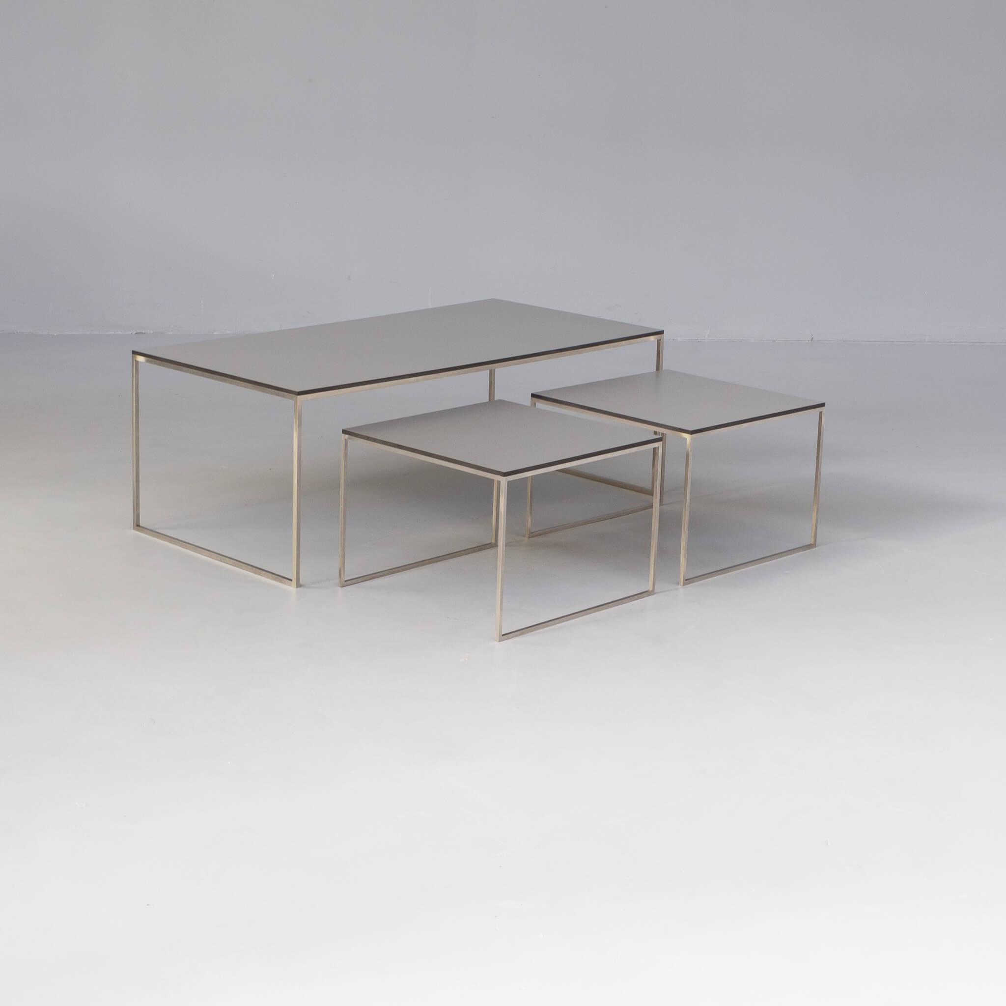 90s coffee / nesting table stainless steel foot and trespa top set/3