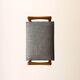 Vintage Scandinavian oak footstool with grey upholstery