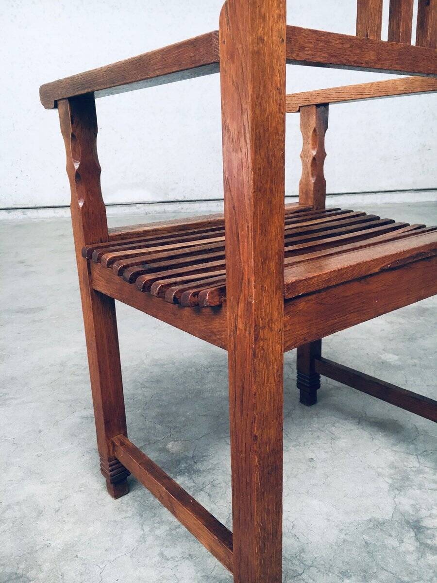Dutch Modernist Carved Oak Side Chair, 1920s
