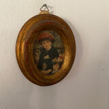 Gilded wood frame painting on silk