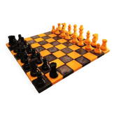 Vintage luxury chess set from the 1970s, rare colours, made of genuine hand-carved Italian alabaster from Volterra - yellow and black.
