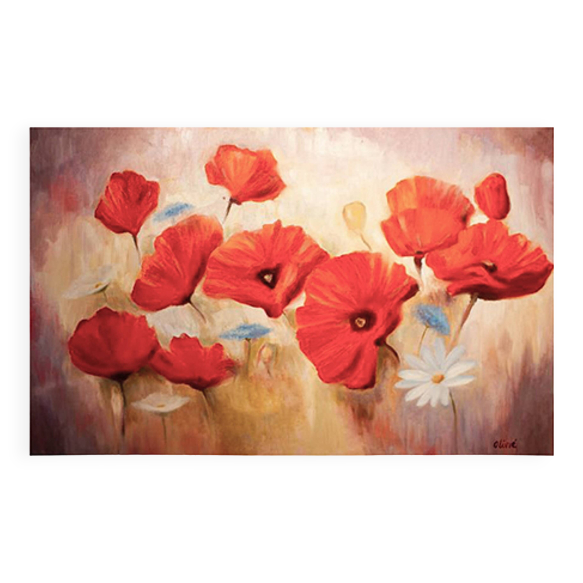 CUADRO DE AMAPOLAS Y MARGARITA PINTADO AL ÓLEO SOBRE LIENZO.