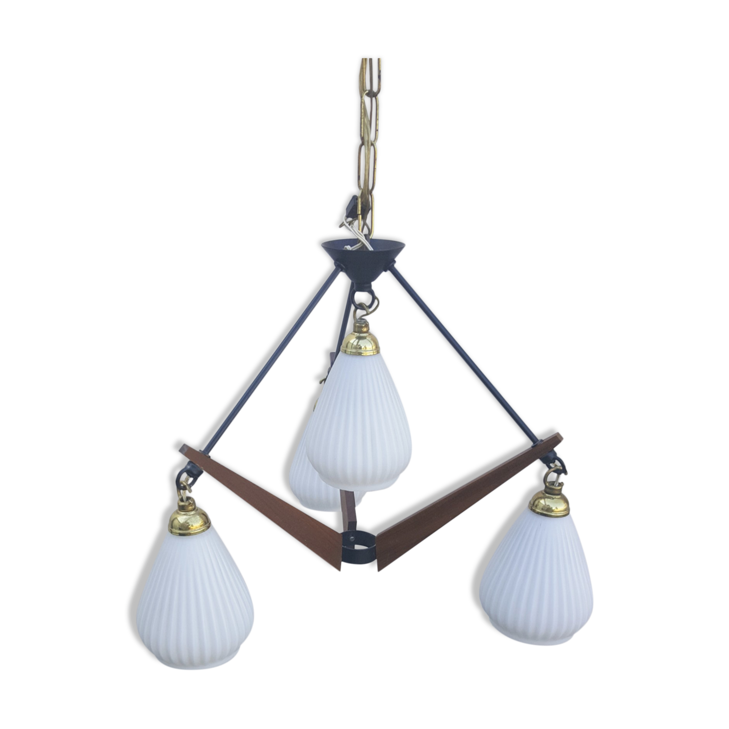 Vintage pendant lamp, teak and opaline, creation Targetti Sankey, vintage, 60s