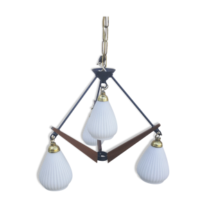 Suspension vintage teck et opaline