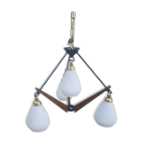 Suspension vintage teck et opaline création Targetti Sankey, vintage, années 60