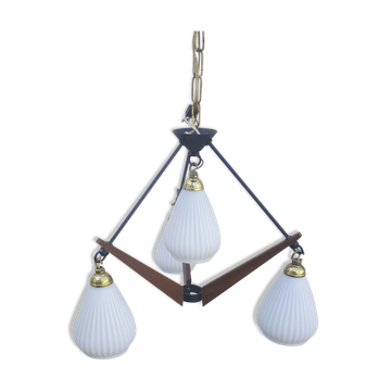 Vintage pendant lamp, teak and opaline, creation Targetti Sankey, vintage, 60s