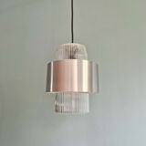 Scandinavian pendant light in grooved transparent glass and brushed aluminum, 1960