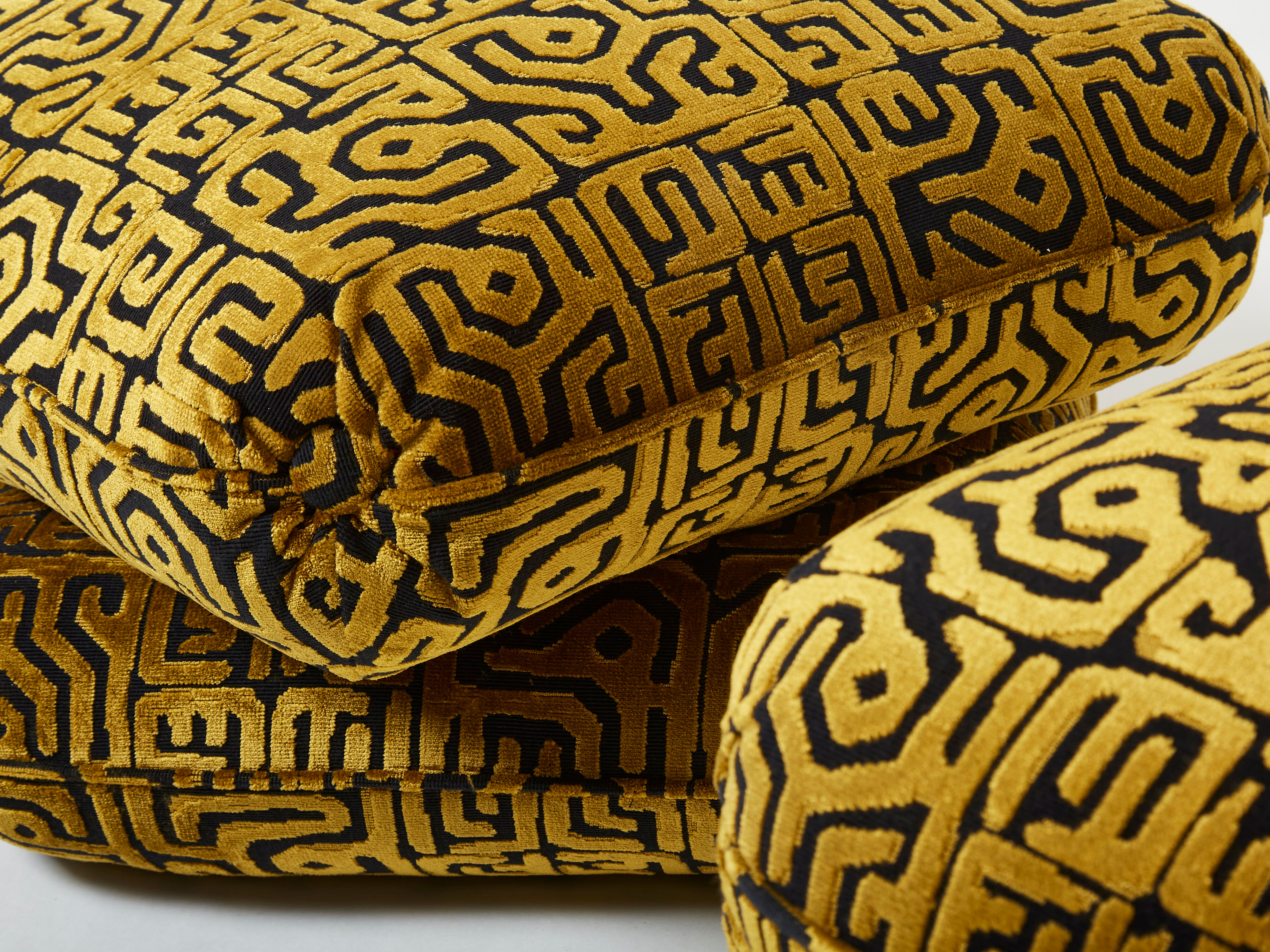 Pair of poufs velvet motifs 1970