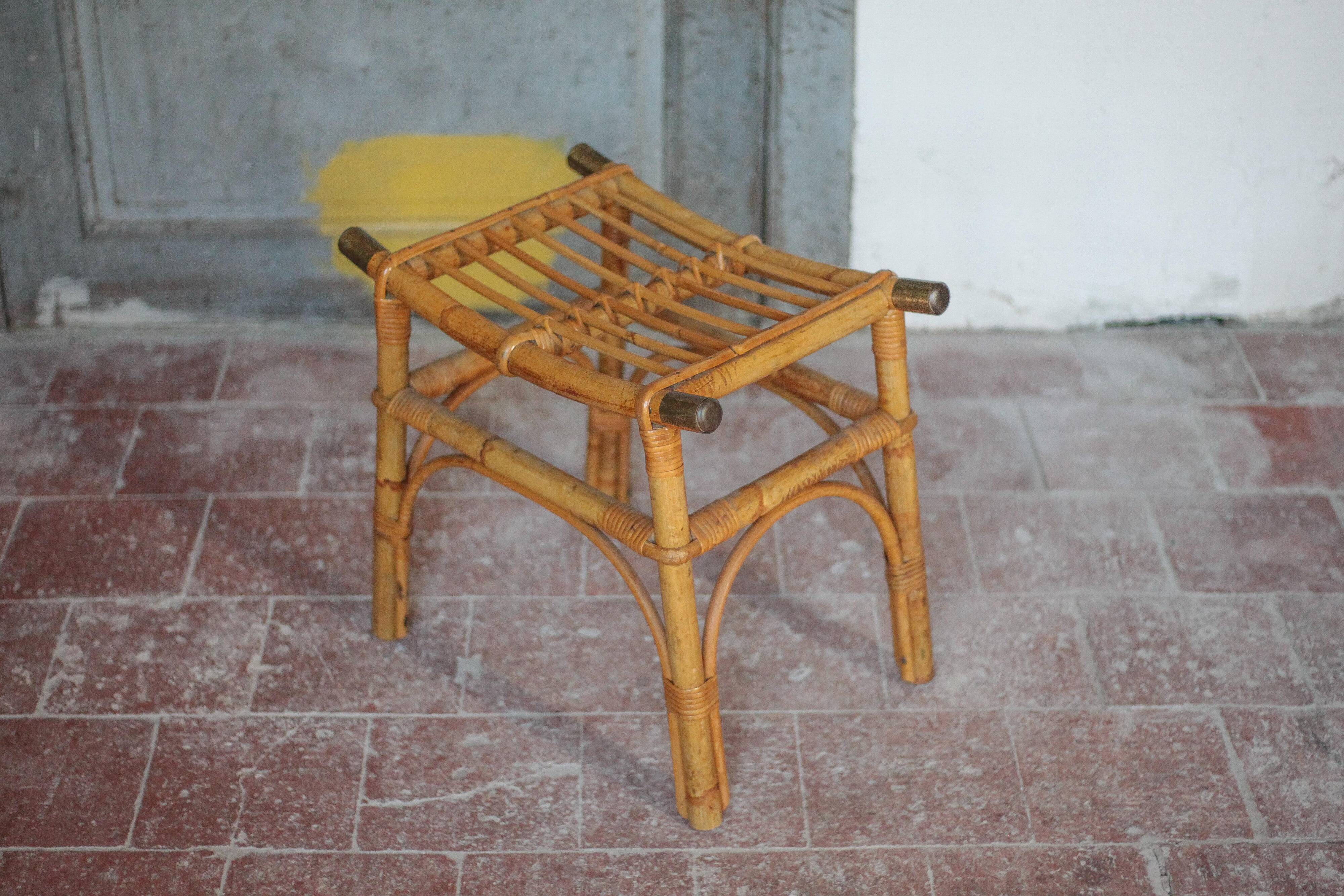 Vintage bamboo stool or bamboo luggage rack, ottoman