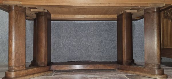 Grande table de salle à manger a allonge époque Art Déco – plateau damier –