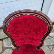 Chaises Louis XX, noyer & velours rouge