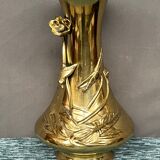 Massive bronze vase, decorated with bird figures and poppy flower.